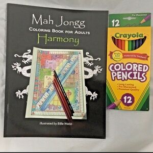 New! Mah Jongg Coloring Book for Adults & Box of 12 Crayola Colored Pencils